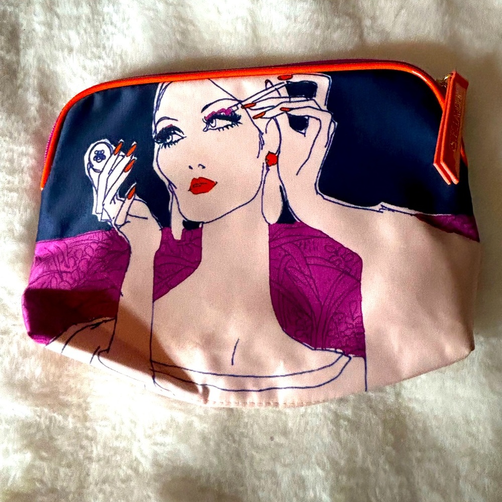 Estee Lauder Pink / Blue/ Orange Cosmetic Makeup Bag Zipper Top E15. NWOT